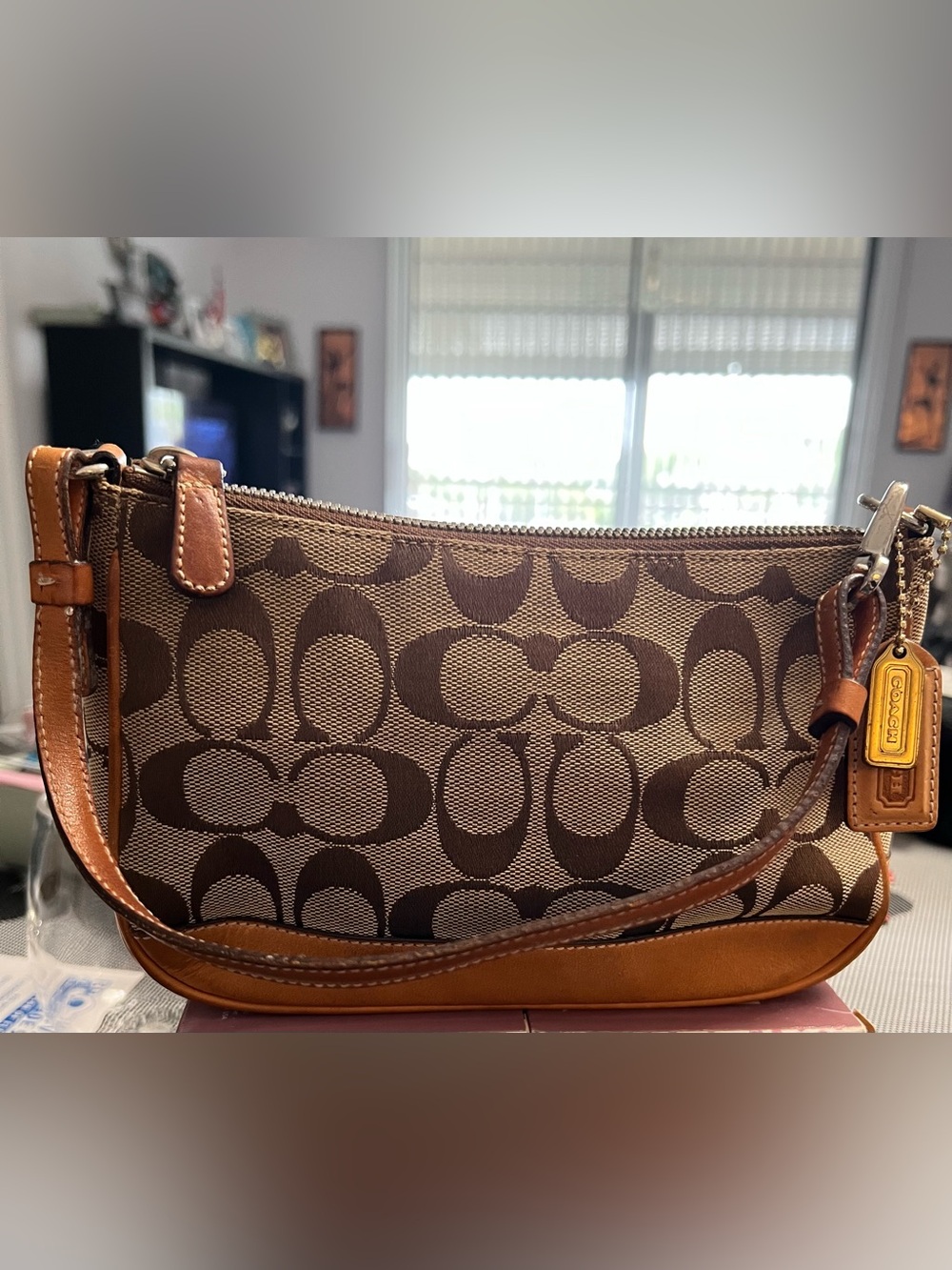 Coach Y2K Signature Canvas Pouch with Tan Trim 2 Hang Tags (writing on one tag)